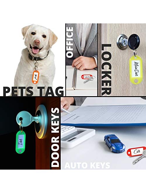 Unflinch Key Tags Pack of 24 - Plastic Assorted Labels with Metal Ring for Organized Tours, Travels, Home, Office and More