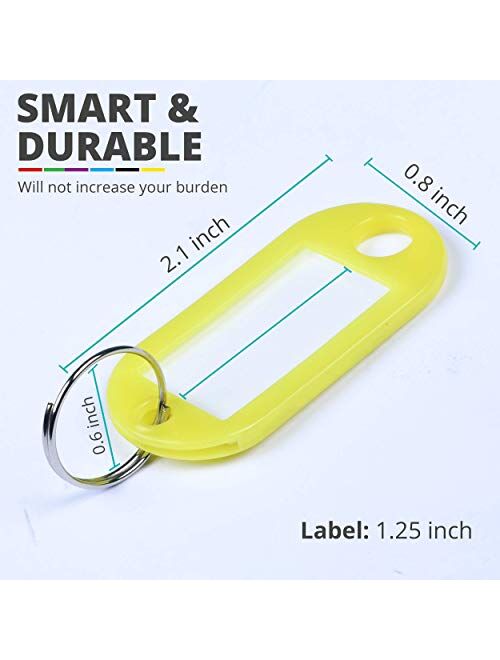 Unflinch Key Tags Pack of 24 - Plastic Assorted Labels with Metal Ring for Organized Tours, Travels, Home, Office and More