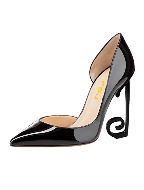 FSJ Comfort Pointed Toe Pumps for Women Black High Heel Dorsays Slip On Party Prom Shoes 4-15 M US