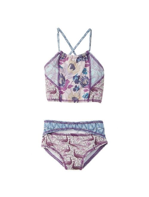 Azul Girls Purple Reign Floral Print High Top 2 Pc Bikini Swimsuit