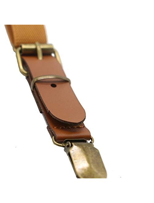 XIARUI Sling 1pc Vintage Brown Leather Alloy 3 Bronze Clips Male Kid Vintage Casual Suspenders Western-Style Trousers Boy's Casual (Color : 4)