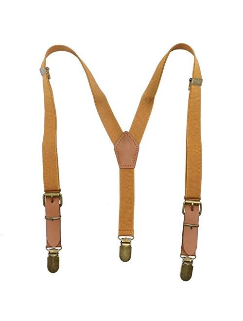 XIARUI Sling 1pc Vintage Brown Leather Alloy 3 Bronze Clips Male Kid Vintage Casual Suspenders Western-Style Trousers Boy's Casual (Color : 4)