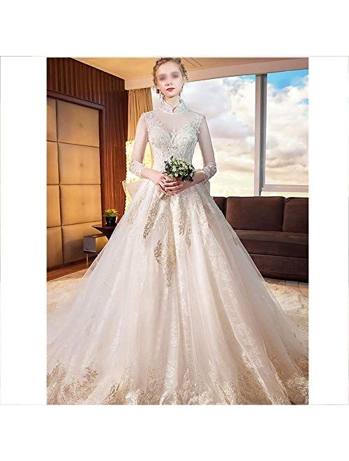 Wedding Dress Bride Trailing Luxury Starry Sky Main Wedding Dress Female Long Sleeve Tailing Style Dresses