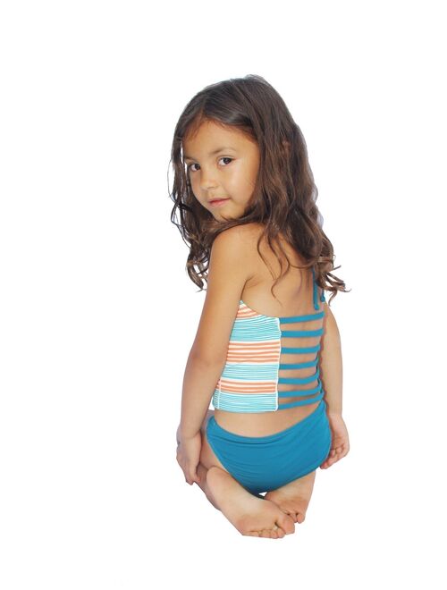 Azul Little Girls Orange Stripe Running Lines Halter 2 Pc Tankini Swimsuit