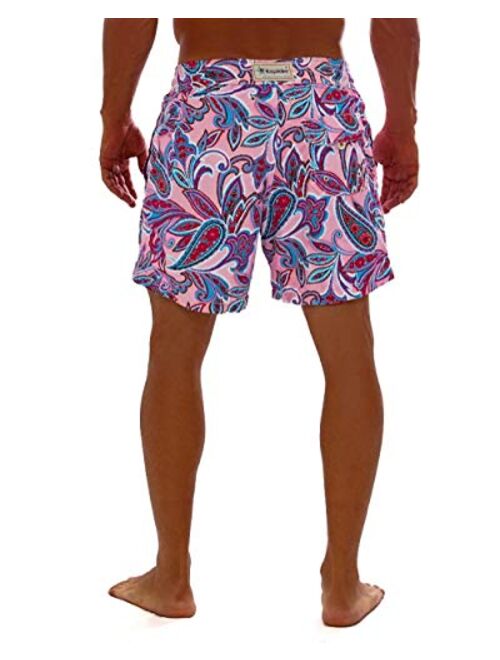 Bayahibe Swimwear Shorts Slim Fit Quick Dry French Swim Trunk for Men and Boys with Pink Paisley Print