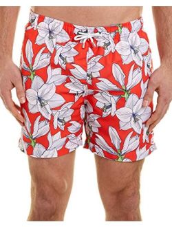Frank's Coolum Fire Floral Print Men's Swim Shorts, Red