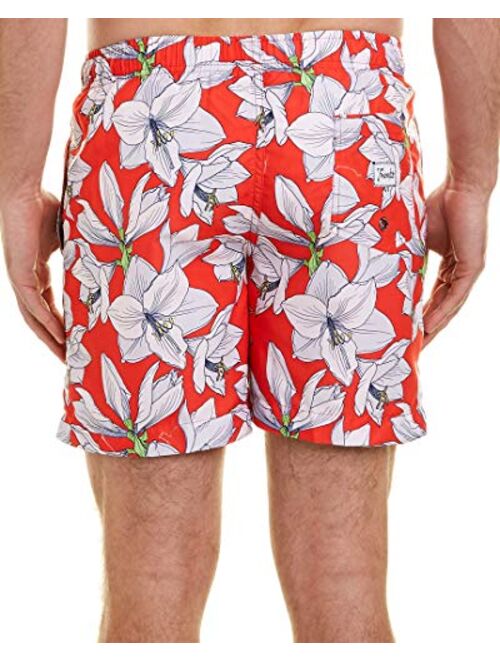 Frank's Coolum Fire Floral Print Men's Swim Shorts, Red