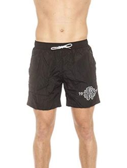 Roberto Cavalli Beachwear Black Beachwear Boxer with Pockets. Front Logo Print. Internal Net. Back Pocket. Spotted Edges.