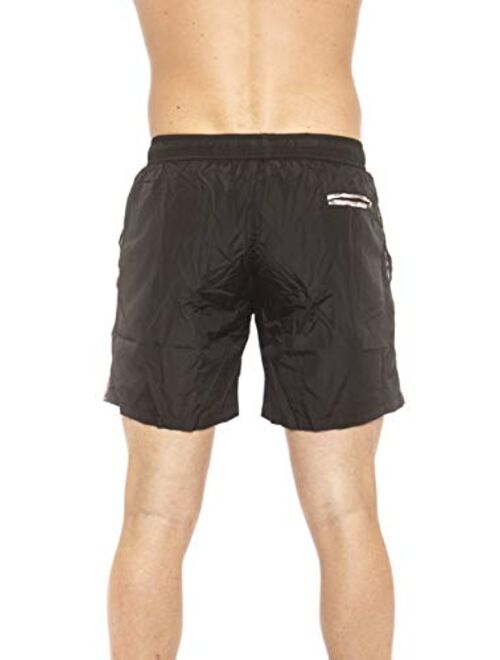 Roberto Cavalli Beachwear Black Beachwear Boxer with Pockets. Front Logo Print. Internal Net. Back Pocket. Spotted Edges.