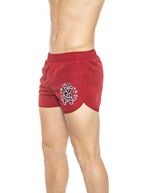 Roberto Cavalli Beachwear Red Short Beachwear Boxer with Pockets. Front Logo Print. Internal Net. Back Pocket.