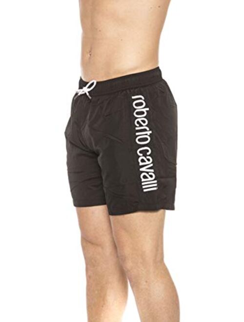 Roberto Cavalli Beachwear Black Beachwear Boxer with Pockets. Side Logo Print. Internal Net. Back Pocket