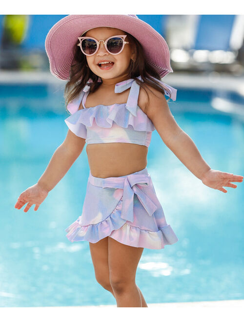 Purple & Pink Mermaid Scales Print Skirted Bikini - Toddler & Girls