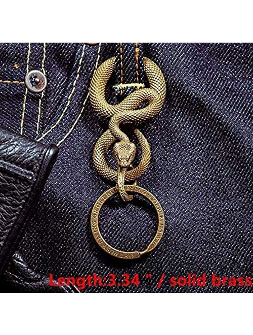 Brass Snake Car Keychain Key ring Pendant Black Zircon Eyes Handmade Hanging Mens Gift With Key Ring New