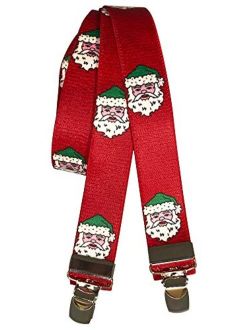 Kid's Suspenders Red Christmas Santa Claus Head Face in Hat - X-Back - 36 inch