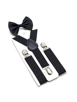 Sling Boys Bow Tie Set Braces Suspenders Adjustable Elastic Kids Suspenders with Bowtie Children Trousers Shirt Stay Casual (Color : Black)