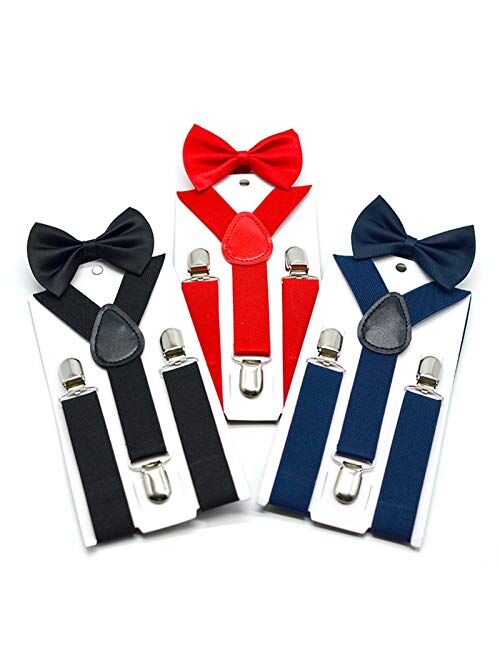 Sling Boys Bow Tie Set Braces Suspenders Adjustable Elastic Kids Suspenders with Bowtie Children Trousers Shirt Stay Casual (Color : Black)