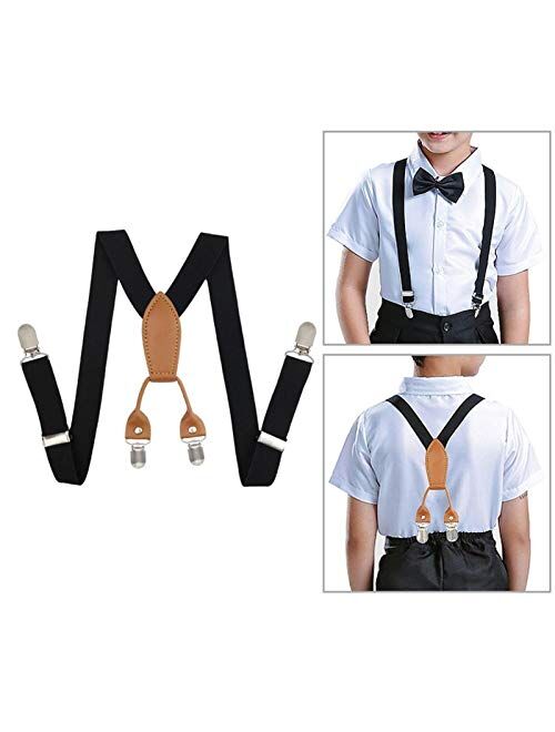 XIARUI Sling Kids Leather Suspenders Children Elastic Braces Casual (Color : Wine Red)