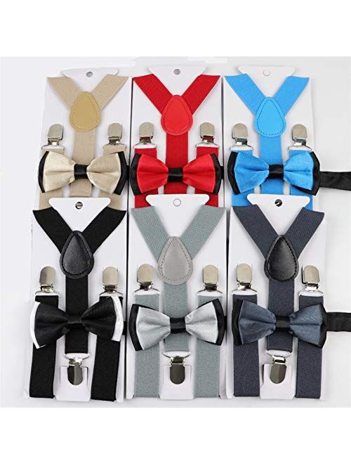 XIARUI Sling Solid Color Children Belt Bowtie Set Baby Boys Suspenders Polyester Y-Back Braces Two Colors Bow Tie Adjustable Elastic Kids Casual (Color : 12)