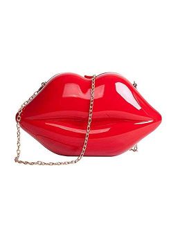 Women Lip Purses Evening Clutch Leather Lips-shaped Crossbody Bags Vintage Banquet Handbag, Red, One Size