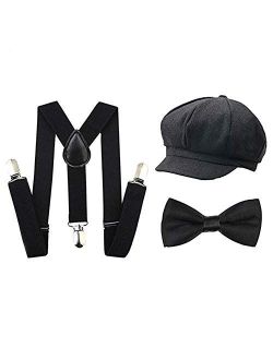 Kids Boys Suspenders and Bow Tie Set 1920s Great Gatsby Gangster Newsboy Hat Cap Costume Accessories