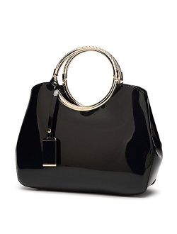 Women Handbags, Ladies Top Handle Bags, Patent Leather Stylish Tote Shoulder Bags Purse for Work, Wedding, Shopping, Dating