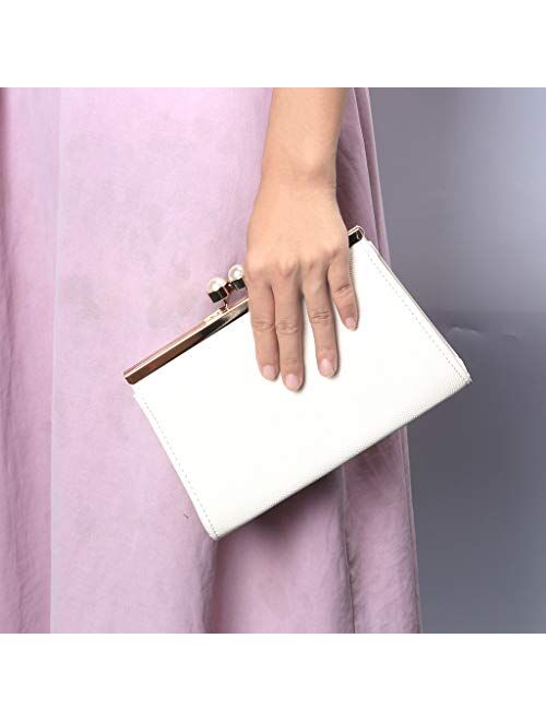 WEDDINGHELPER Evening Bag for Women,PU Envelope Clutches Purses(Pearl White,8.85 5.70 2.16 in)