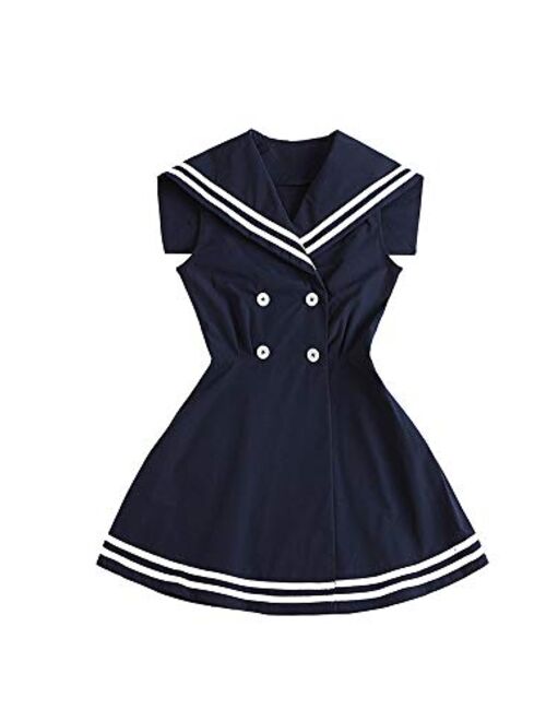 Retro Girl Sailor Collar Empire Waist Shirt  Short Dress