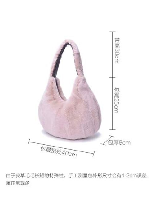 KAISHIN New Casual Hobo Bags for Women Full-pelt Rex Rabbit Fur Single Strap Shoulder Handbags Leisure Shopping Bags