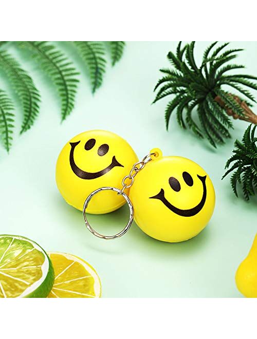20 Pack Yellow Funny Smile Face Stress Balls Keychains for Party Favors, School Carnival Reward, Party Bag Gift Fillers