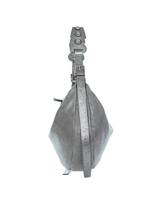 Gianni Chiarini Italian Made Coated Silver Canvas & Leather Hobo Bag