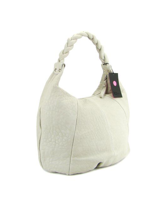 IO Pelle Italian Made Light Gray Leather Large Hobo Bag with Pouch