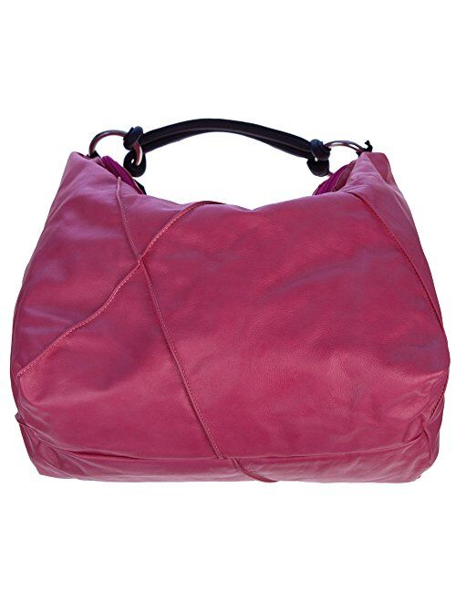 LAURA DI MAGGIO Italian Made Pink Leather Large Shoulder Hobo Bag