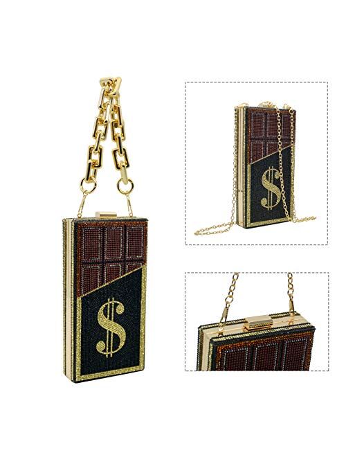 Black Chocolate Clutch Purses for Women,Hand-set Diamonds Hand bags,Gold Clutch Purses for Women Evening,Evening Crossbody Bag for Wedding Cocktail Party