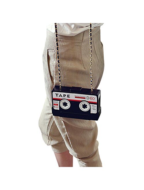 Kuang Women Retro Cassette Clutch Tape Shaped Recorder Shoulder Bag Elegant Banquet Evening Crossbody Handbag