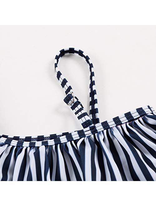 YIXING New Swimsuit Children One Piece Swimwear Pretty Floral One Shoulder Ruffled Swimsuit for Girl (Color : Navy, Size : L)