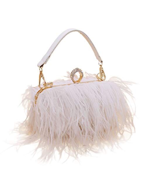 Komii Women Fluffy Ostrich Feather Evening Dress Clutch Bag Purse Shoulder Bag