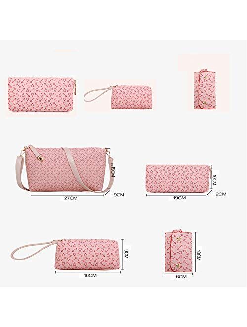 Women Handbag Set 6 Pcs PU Leather Tote Purse Set Multi-purpose Classic Shoulder Bag