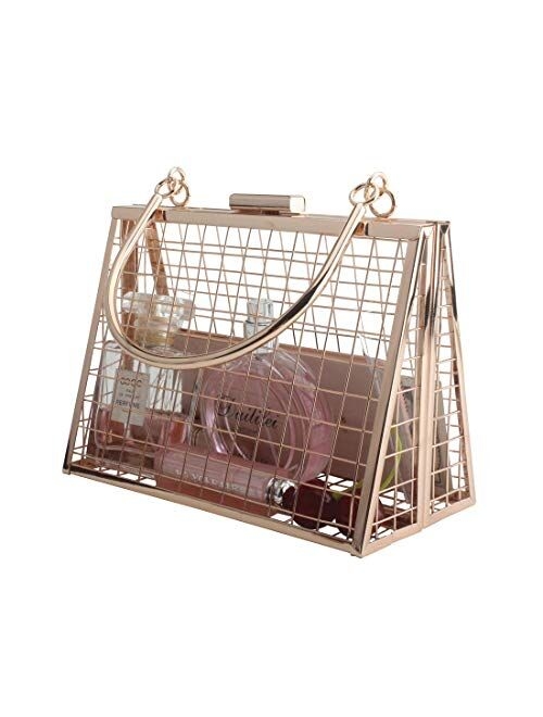 LETODE unique bags for girl gold cage clutch& crossbody bags ladies casual metal hollow shoulder handbags for women
