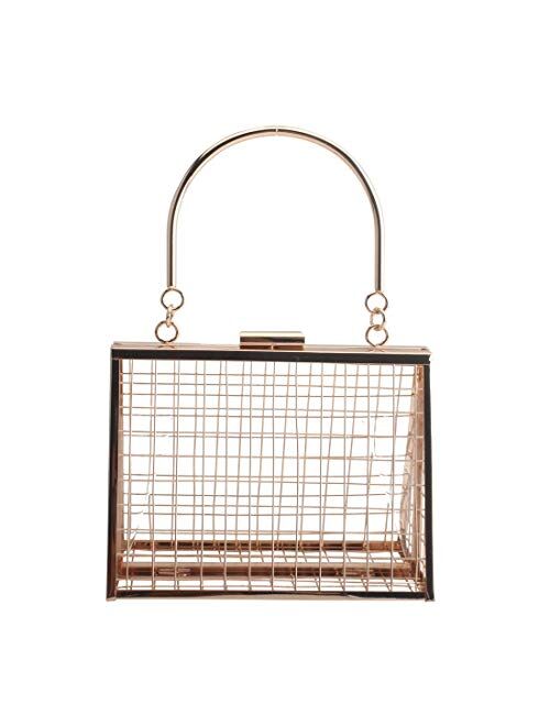 LETODE unique bags for girl gold cage clutch& crossbody bags ladies casual metal hollow shoulder handbags for women