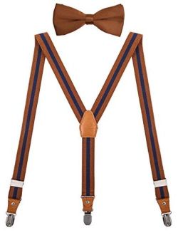 Brown PU Leather Suspenders Bow Tie Combo for Baby Toddler Boy Men 