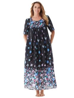 Only Necessities Women's Plus Size Mixed Print Long Lounger Nightgown