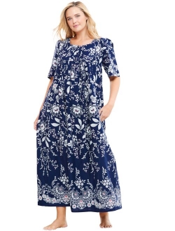 Only Necessities Women's Plus Size Mixed Print Long Lounger Nightgown