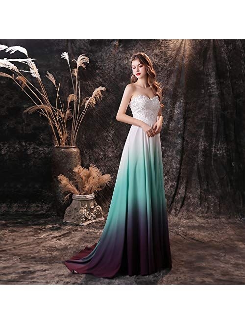 Fairydress Trumpet Appliques Tube Top Party Prom Dress Elegant Gradient Color Bandage Evening Dress