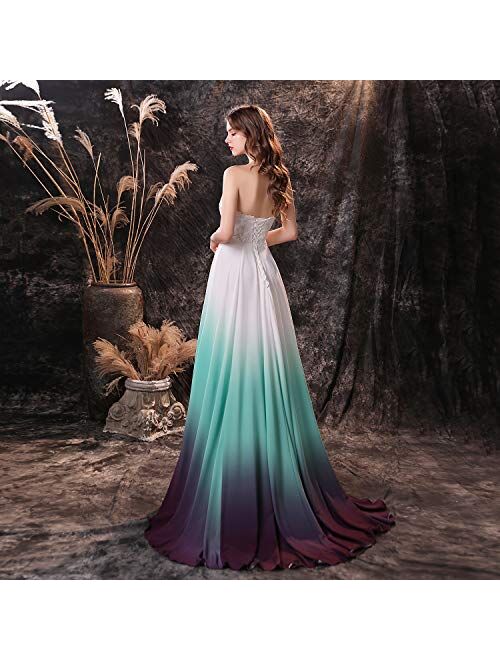 Fairydress Trumpet Appliques Tube Top Party Prom Dress Elegant Gradient Color Bandage Evening Dress