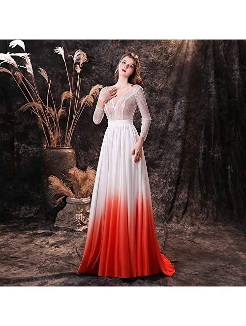 Fairydress Women Lace Gradient Color Bridesmaid Dress See Through Evening Dress Elegant Bandage Party Prom Dress