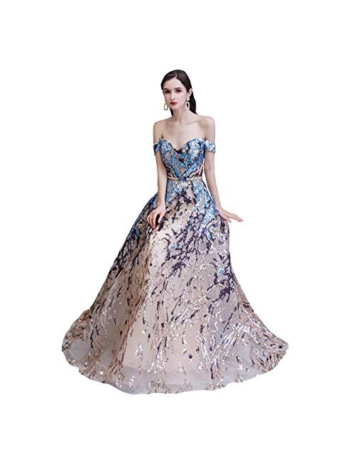 Fairydress Women Trumpet Mermaid Party Prom Dress Sequins Bridal Bridesmaid Gown Sexy V-Neck Evening Dress
