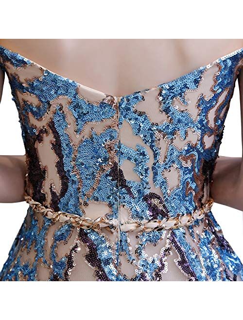 Fairydress Women Trumpet Mermaid Party Prom Dress Sequins Bridal Bridesmaid Gown Sexy V-Neck Evening Dress
