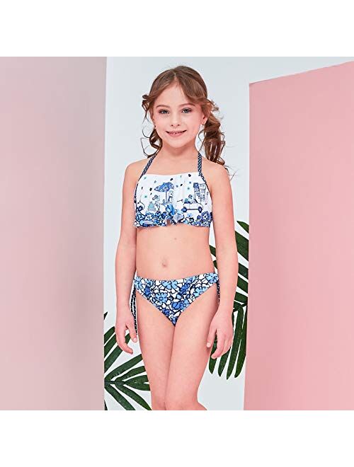 YIXING 2019 New Baby Girl's Swimsuit Kid's Bikini Swimwear Children Pretty Flounce Two-Pieces Swimsuit for Girl Beachwear Age 3-8Years (Color : Aqua, Size : XXL)