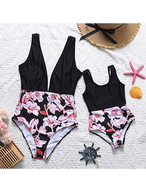YIXING Flower Mommy and Me Bikini Dresses Clothes Woman Girl's Bath Suit Family Swimwear Mother/Mom Daughter Matching Swimsuits Beach (Color : BNRL B (Yellow), Size : Mom