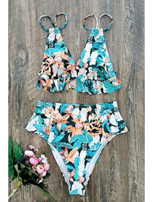 Telaura High Waisted Ruffle Bikini Set Women Swimsuit Bathing Suit…